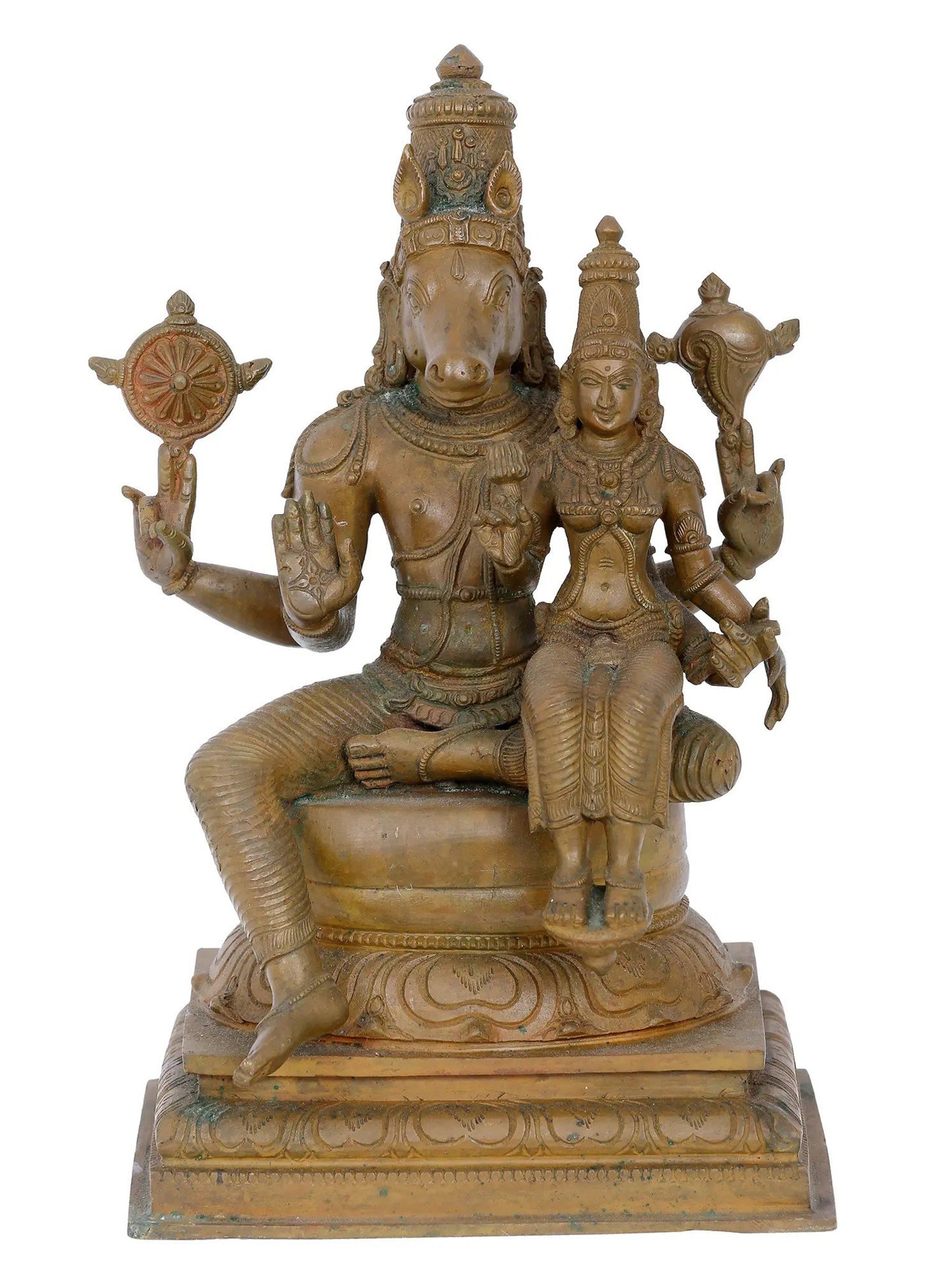 11'' Lord Hayagreeva With Goddess Lakshmi | Panchaloha Bronze Staute From Swamimalai