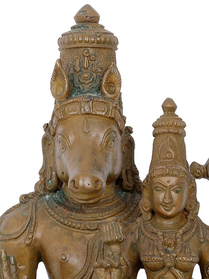 11'' Lord Hayagreeva With Goddess Lakshmi | Panchaloha Bronze Staute From Swamimalai