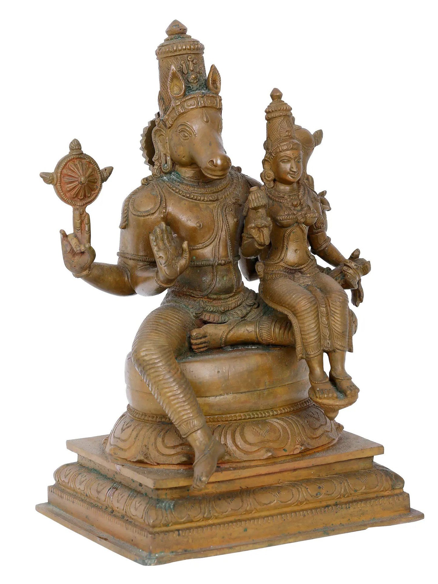 11'' Lord Hayagreeva With Goddess Lakshmi | Panchaloha Bronze Staute From Swamimalai