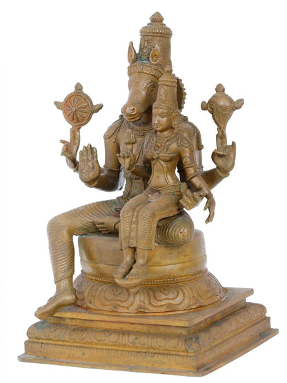 11'' Lord Hayagreeva With Goddess Lakshmi | Panchaloha Bronze Staute From Swamimalai