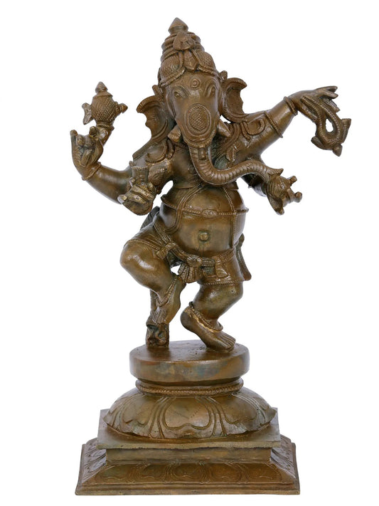 10'' Dancing Lord Ganesha With Four Hands Bronze Statue | Panchaloha Bronze Statue From Swamimalai