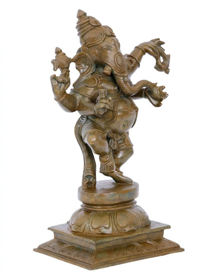 10'' Dancing Lord Ganesha With Four Hands Bronze Statue | Panchaloha Bronze Statue From Swamimalai