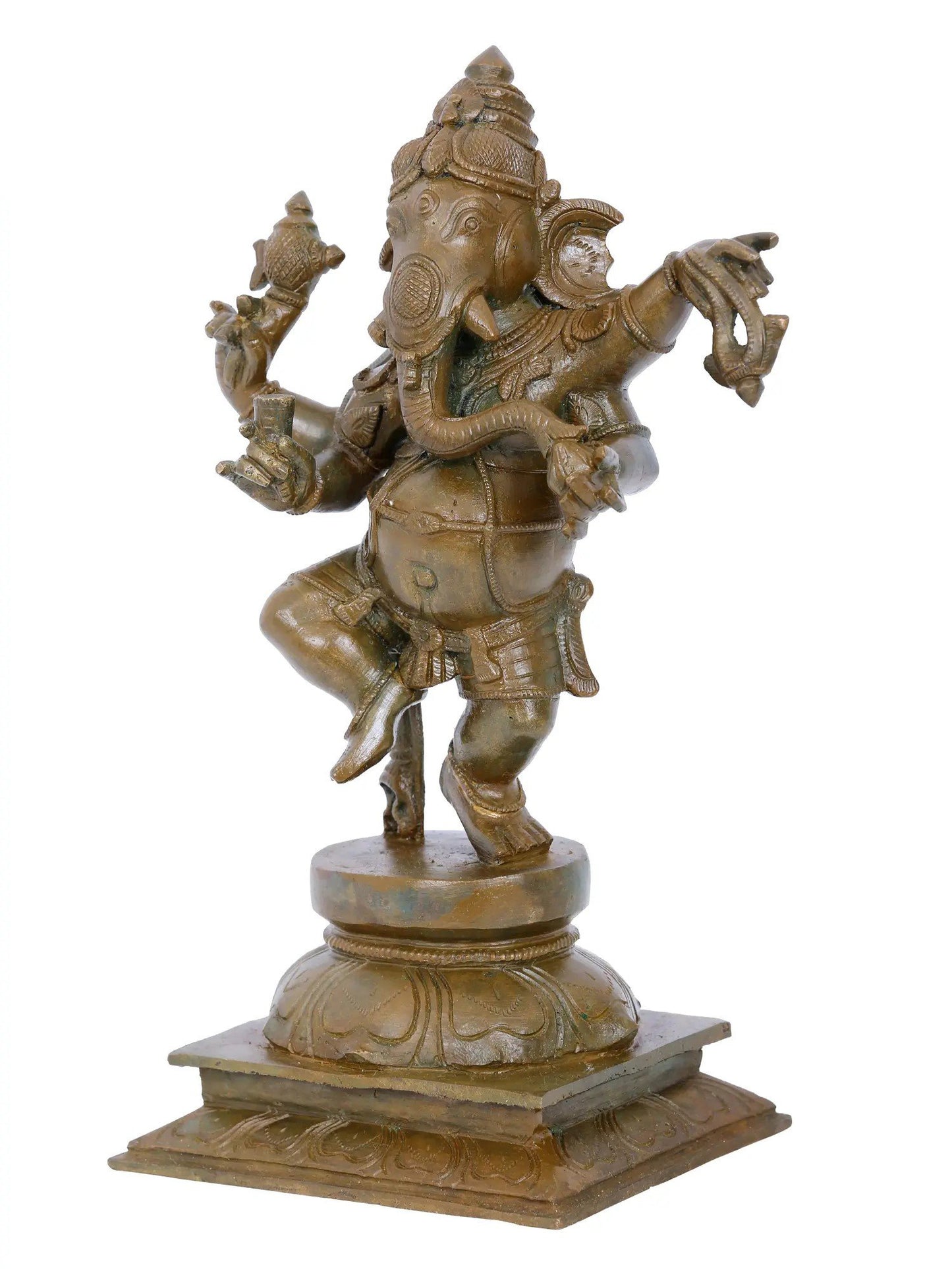 10'' Dancing Lord Ganesha With Four Hands Bronze Statue | Panchaloha Bronze Statue From Swamimalai