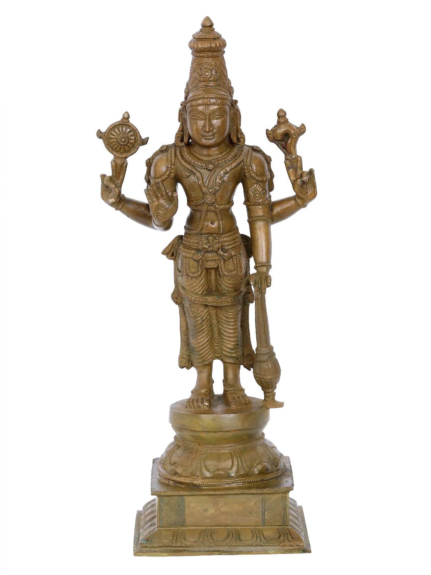 13'' Standing Lord Vishnu With Vaishnava Symbols | Panchaloha Bronze Statue From Swamimalai