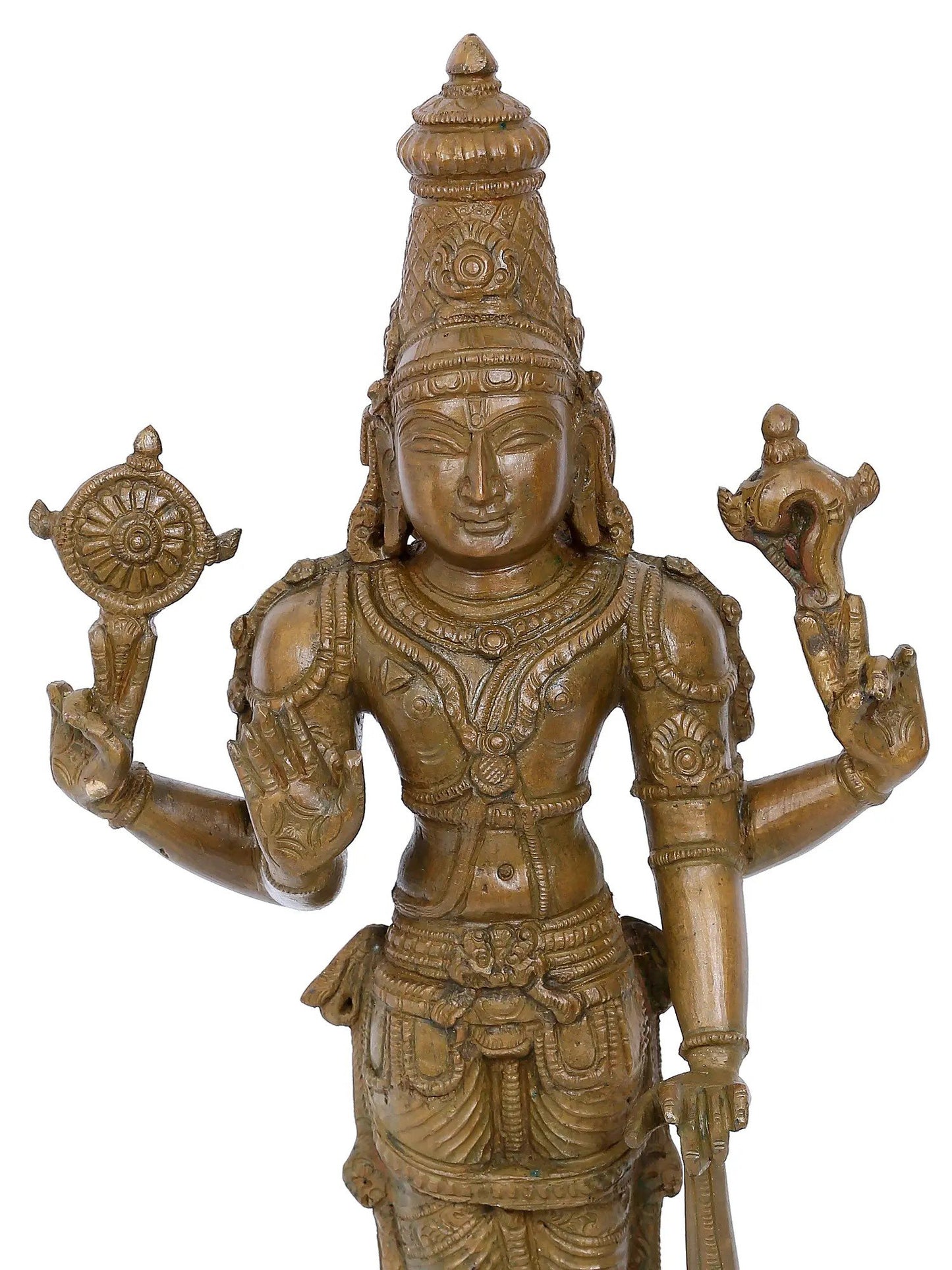 13'' Standing Lord Vishnu With Vaishnava Symbols | Panchaloha Bronze Statue From Swamimalai