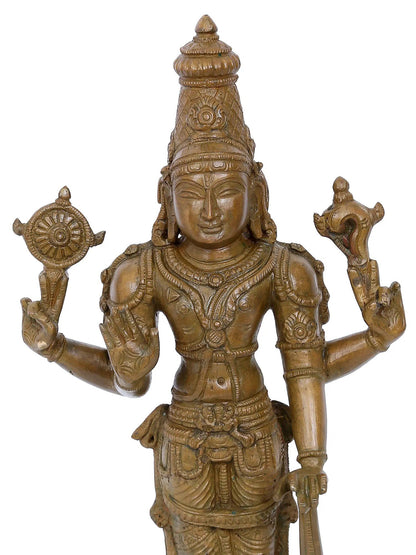 13'' Standing Lord Vishnu With Vaishnava Symbols | Panchaloha Bronze Statue From Swamimalai