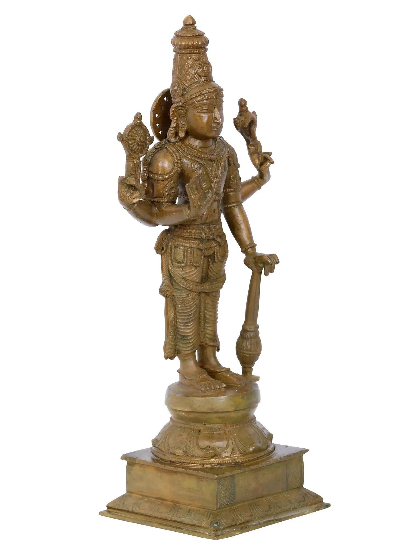 13'' Standing Lord Vishnu With Vaishnava Symbols | Panchaloha Bronze Statue From Swamimalai