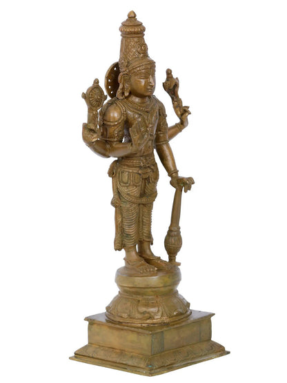 13'' Standing Lord Vishnu With Vaishnava Symbols | Panchaloha Bronze Statue From Swamimalai