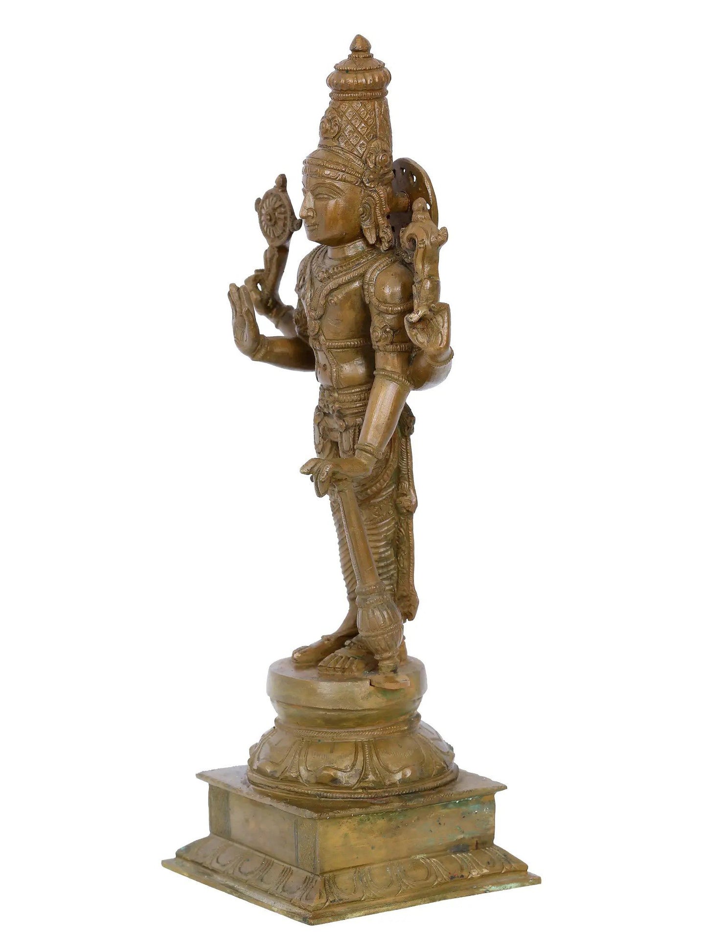 13'' Standing Lord Vishnu With Vaishnava Symbols | Panchaloha Bronze Statue From Swamimalai