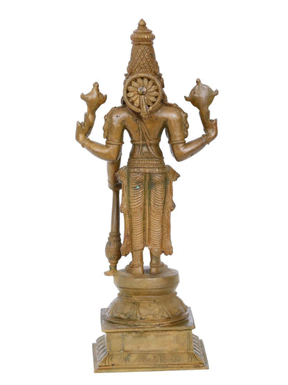 13'' Standing Lord Vishnu With Vaishnava Symbols | Panchaloha Bronze Statue From Swamimalai