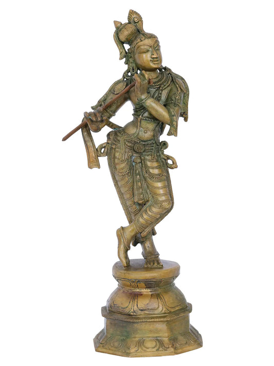 14'' Standing Lord Krishna With Flute Bronze Idol | Panchaloha Bronze Statue From Swamimalai