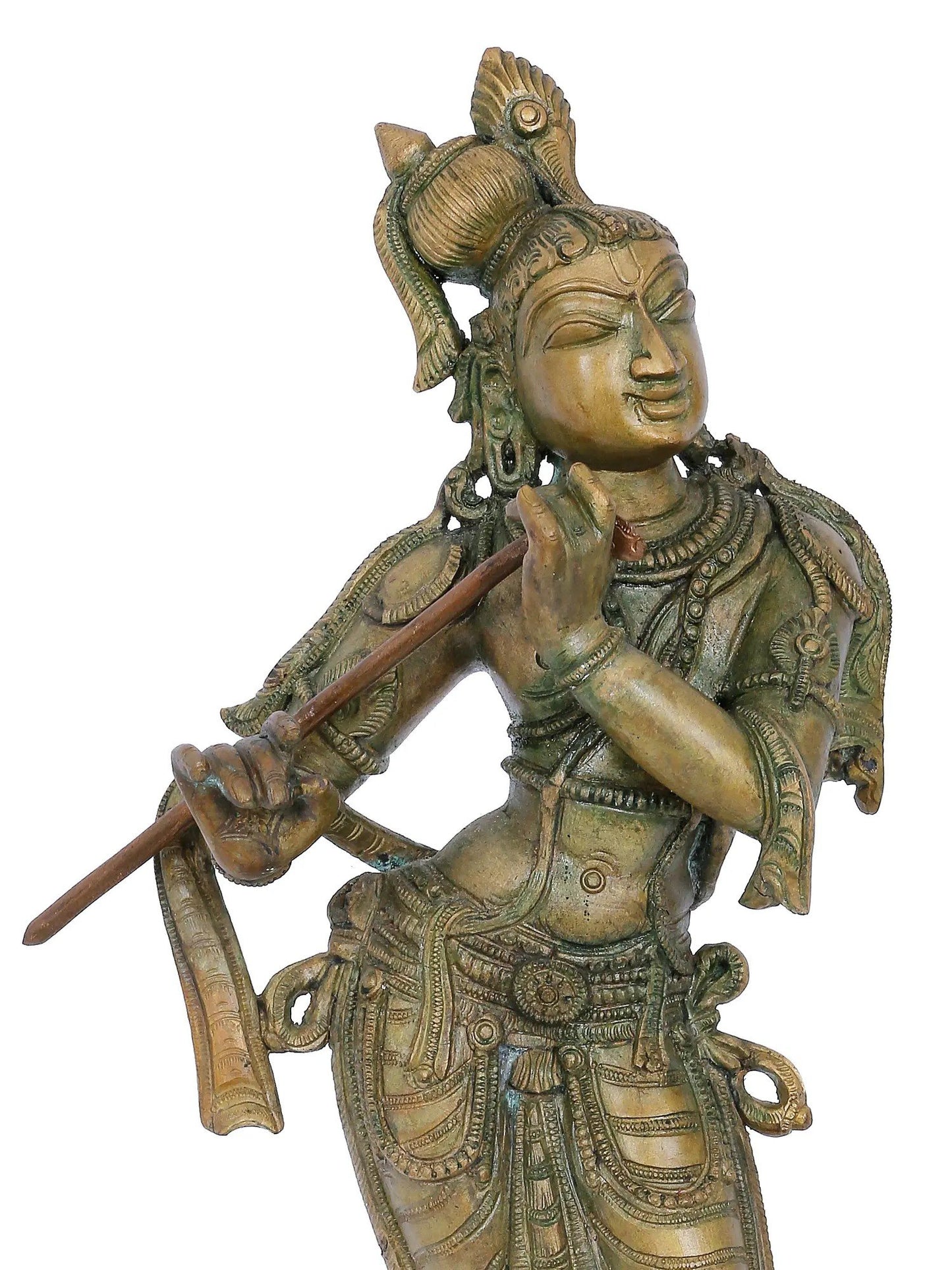 14'' Standing Lord Krishna With Flute Bronze Idol | Panchaloha Bronze Statue From Swamimalai