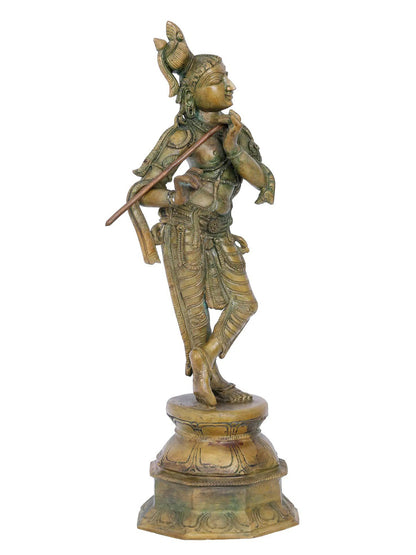 14'' Standing Lord Krishna With Flute Bronze Idol | Panchaloha Bronze Statue From Swamimalai