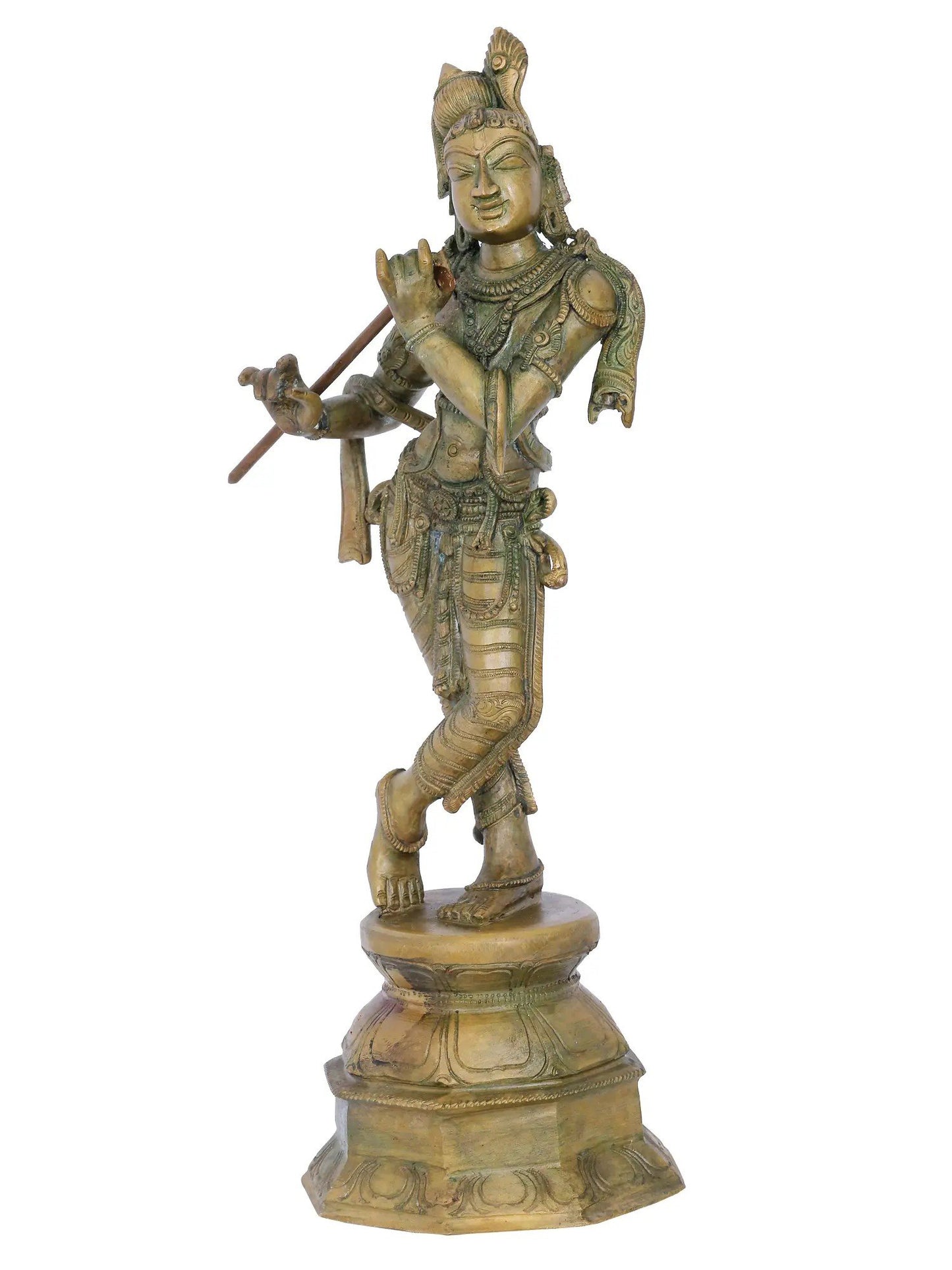 14'' Standing Lord Krishna With Flute Bronze Idol | Panchaloha Bronze Statue From Swamimalai