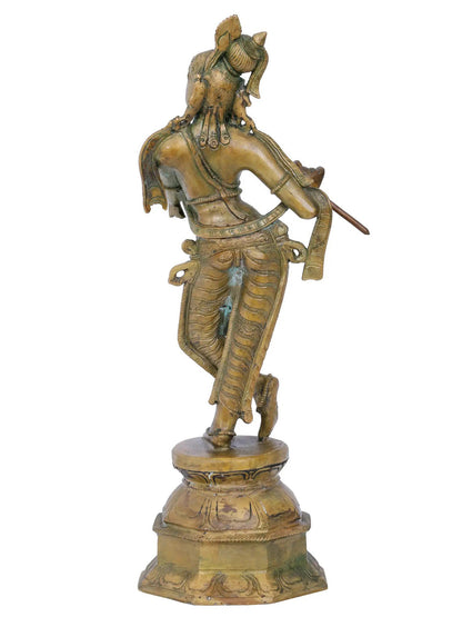 14'' Standing Lord Krishna With Flute Bronze Idol | Panchaloha Bronze Statue From Swamimalai