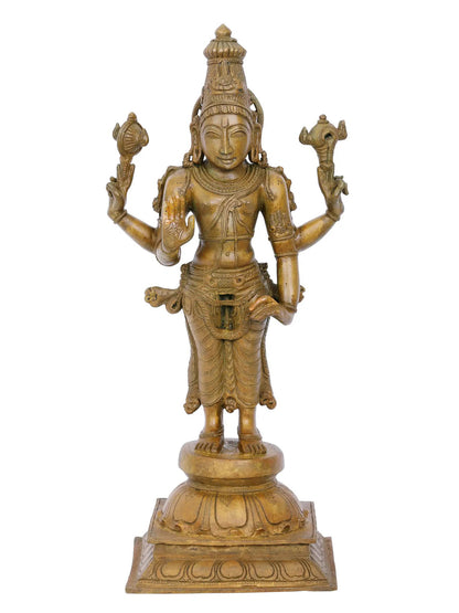 15'' Standing Lord Vishnu With Vaishnava Symbols | Panchaloha Bronze Statue From Swamimalai