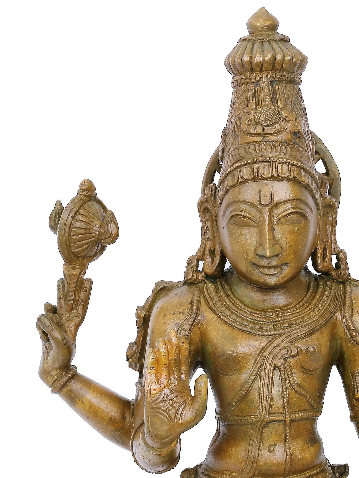 15'' Standing Lord Vishnu With Vaishnava Symbols | Panchaloha Bronze Statue From Swamimalai