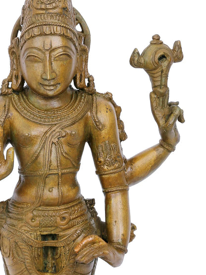 15'' Standing Lord Vishnu With Vaishnava Symbols | Panchaloha Bronze Statue From Swamimalai