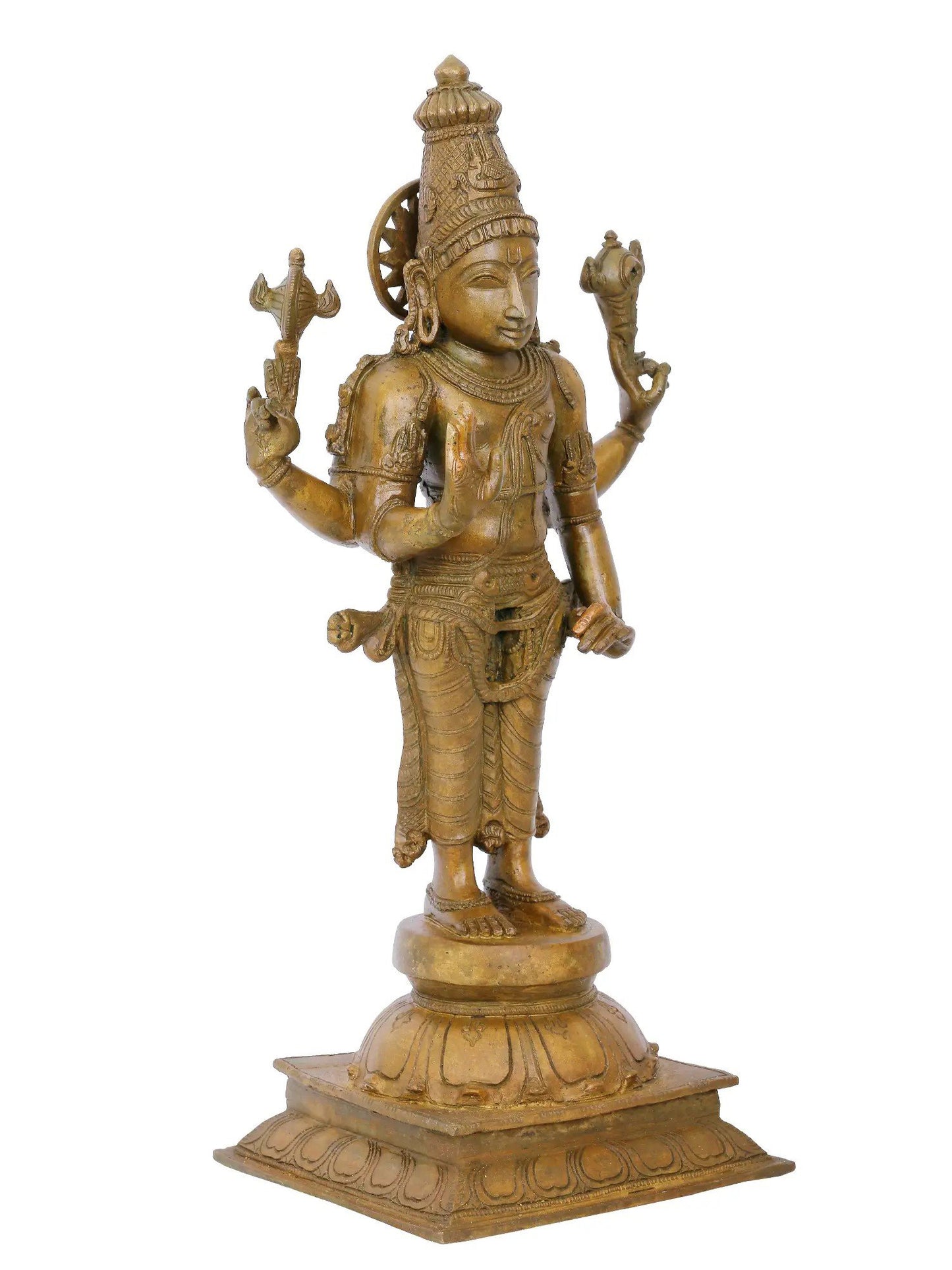 15'' Standing Lord Vishnu With Vaishnava Symbols | Panchaloha Bronze Statue From Swamimalai