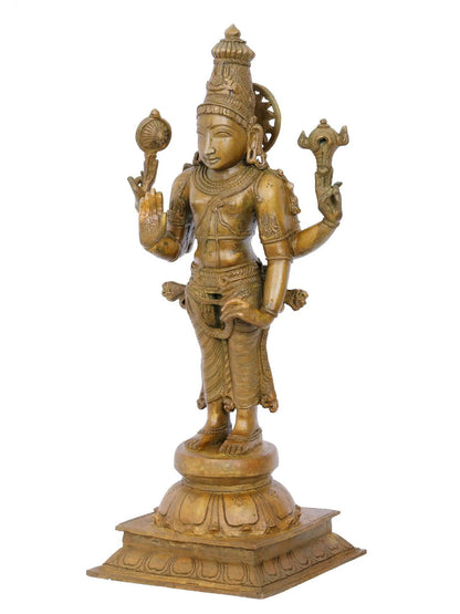 15'' Standing Lord Vishnu With Vaishnava Symbols | Panchaloha Bronze Statue From Swamimalai