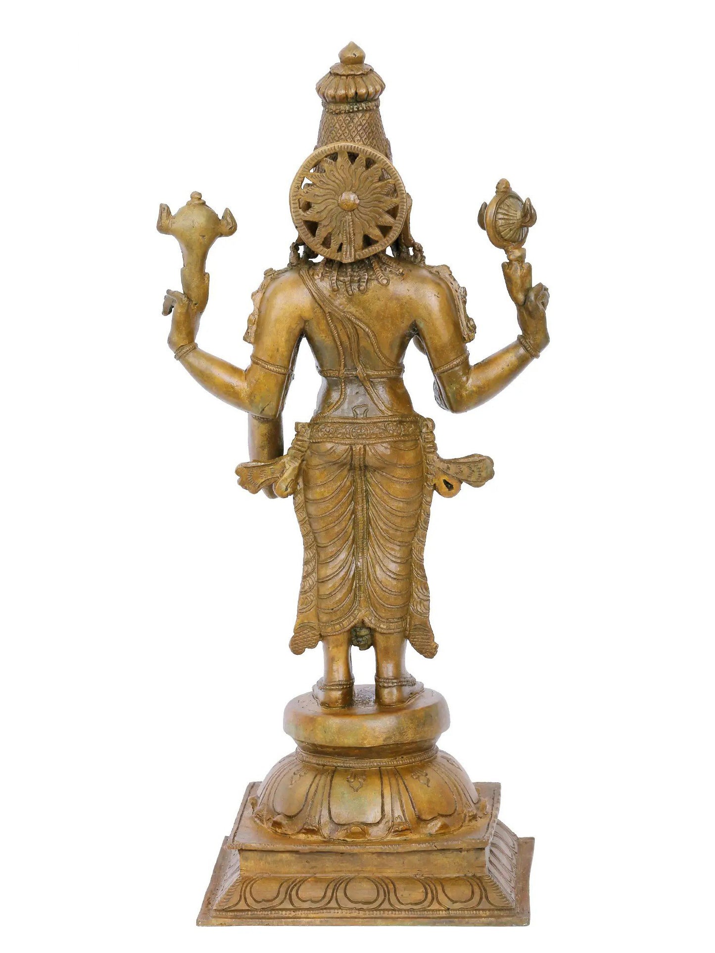 15'' Standing Lord Vishnu With Vaishnava Symbols | Panchaloha Bronze Statue From Swamimalai