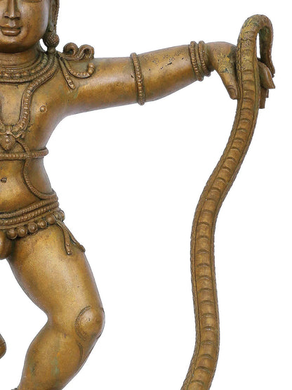 19'' Lord Krishna Stand On Five Headed Kaliya Serpent | Panchaloha Bronze Statue From Swamimalai