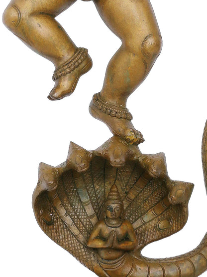 19'' Lord Krishna Stand On Five Headed Kaliya Serpent | Panchaloha Bronze Statue From Swamimalai