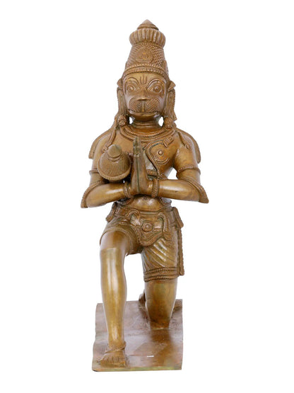 11'' Lord Hanuman In Namaskar Mudra With Mace | Decorative Bronze Idol | Bronze Statue For Temple