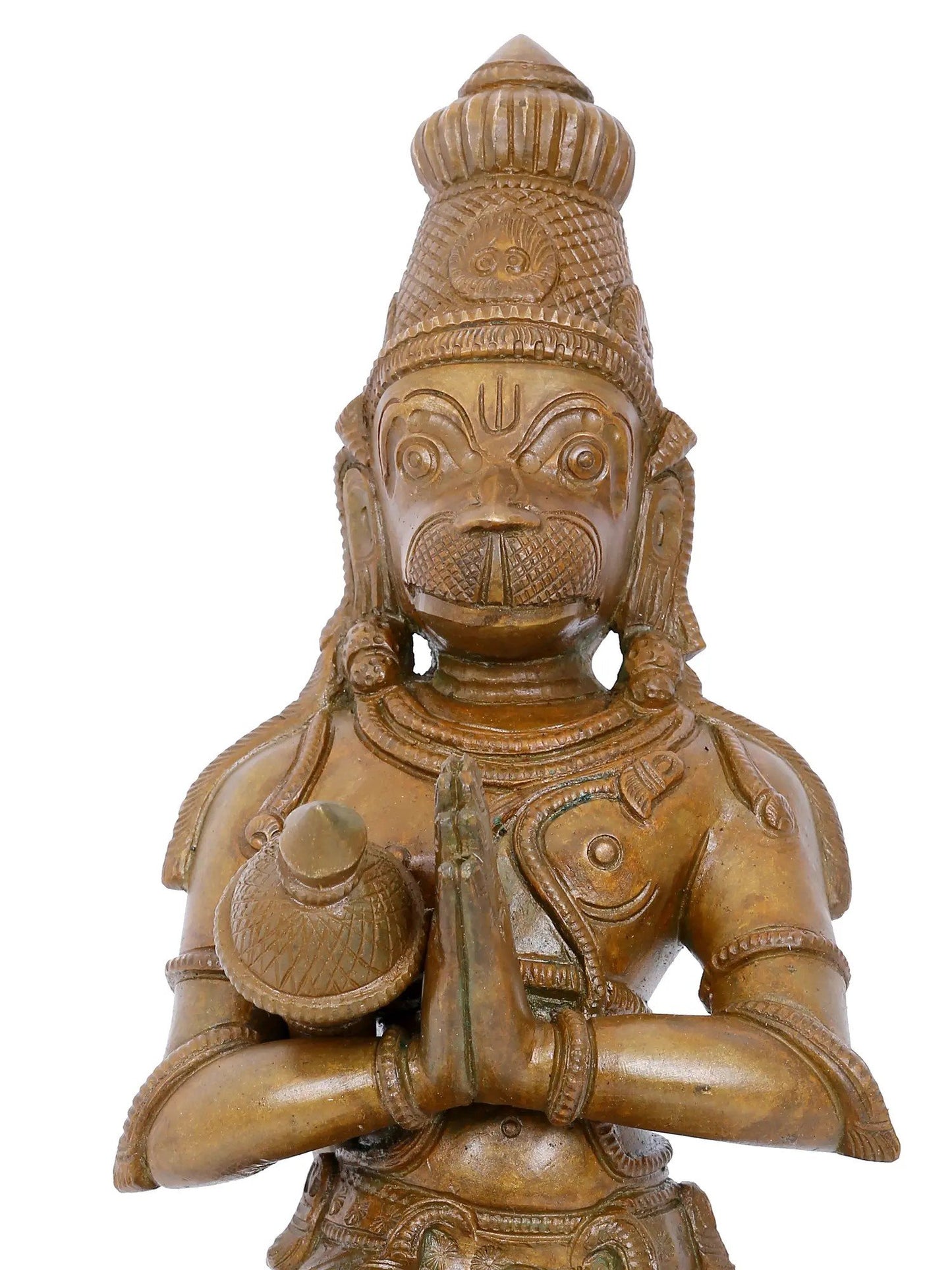 11'' Lord Hanuman In Namaskar Mudra With Mace | Decorative Bronze Idol | Bronze Statue For Temple