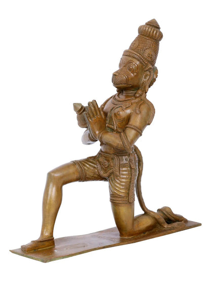 11'' Lord Hanuman In Namaskar Mudra With Mace | Decorative Bronze Idol | Bronze Statue For Temple