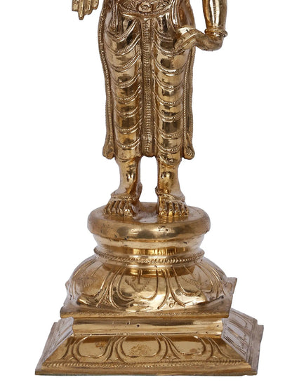 12" Four Hands Lord Vishnu Bronze Sculpture | Panchaloha Bronze Statue From Swamimalai