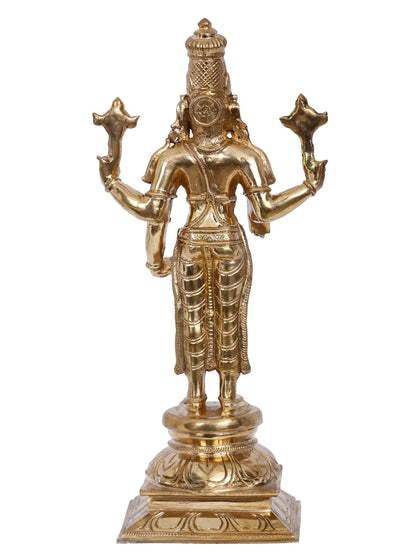 12" Four Hands Lord Vishnu Bronze Sculpture | Panchaloha Bronze Statue From Swamimalai