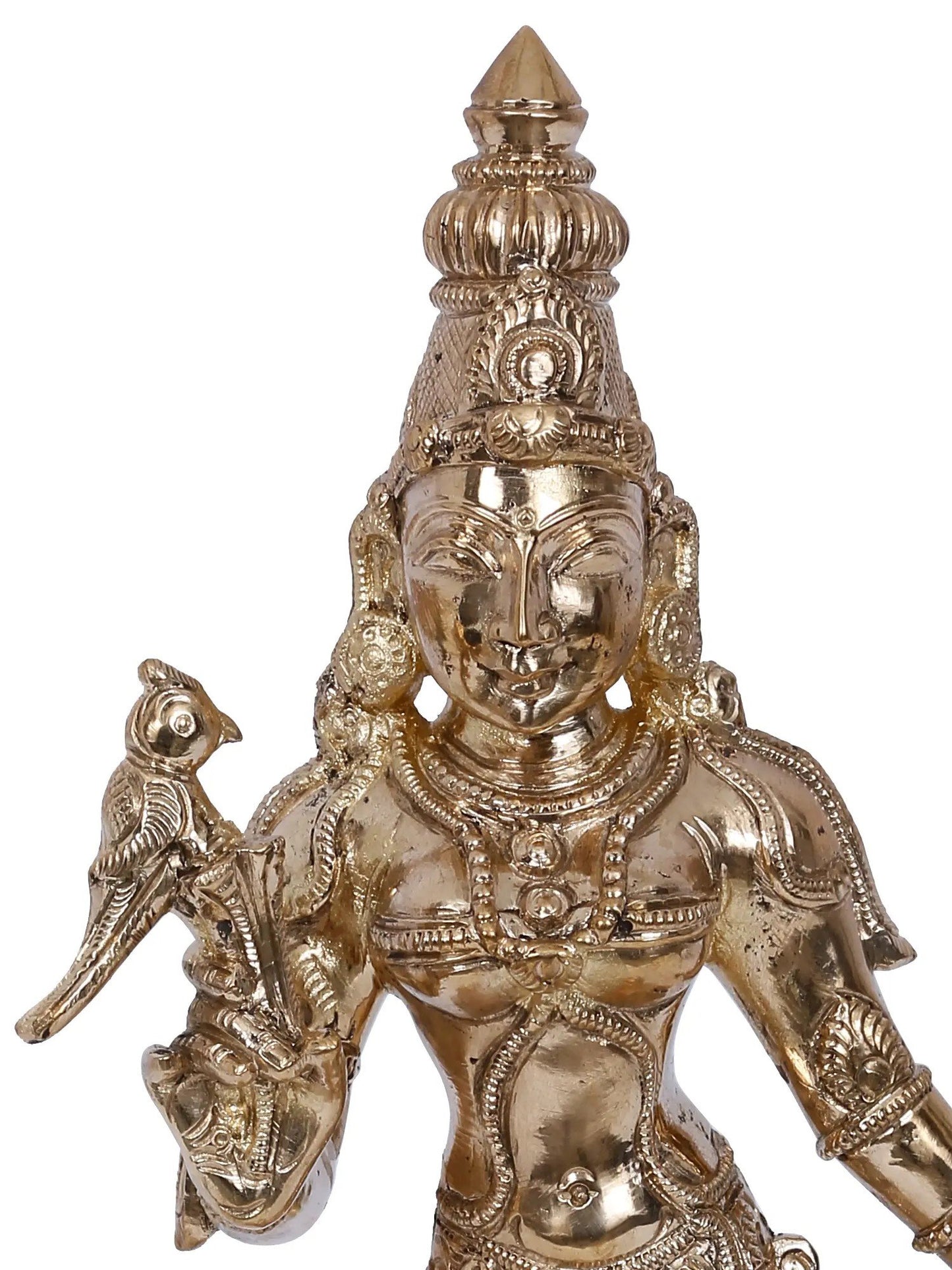 12'' Standing Goddess Meenakshi With Parrot | Panchaloha Bronze Statue From Swamimalai