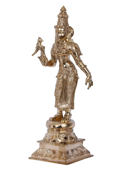 12'' Standing Goddess Meenakshi With Parrot | Panchaloha Bronze Statue From Swamimalai