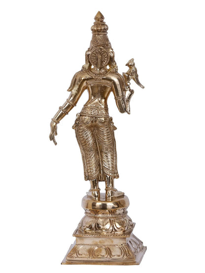 12'' Standing Goddess Meenakshi With Parrot | Panchaloha Bronze Statue From Swamimalai