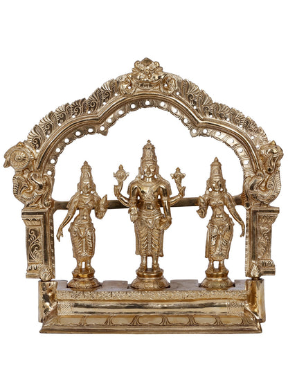 13'' Lord Perumal With Sridevi And Bhudevi | Panchaloha Bronze Statue From Swamimalai