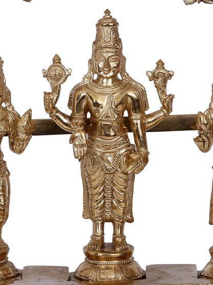 13'' Lord Perumal With Sridevi And Bhudevi | Panchaloha Bronze Statue From Swamimalai