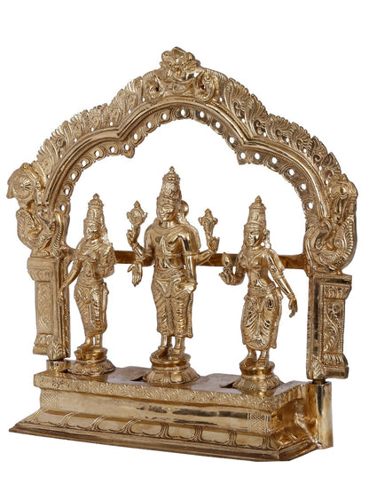 13'' Lord Perumal With Sridevi And Bhudevi | Panchaloha Bronze Statue From Swamimalai