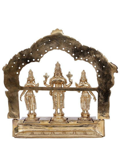 13'' Lord Perumal With Sridevi And Bhudevi | Panchaloha Bronze Statue From Swamimalai