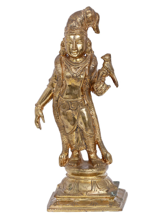 11'' Goddess Andal With Bird Bronze Sculpture | Panchaloha Bronze Statue From Swamimalai