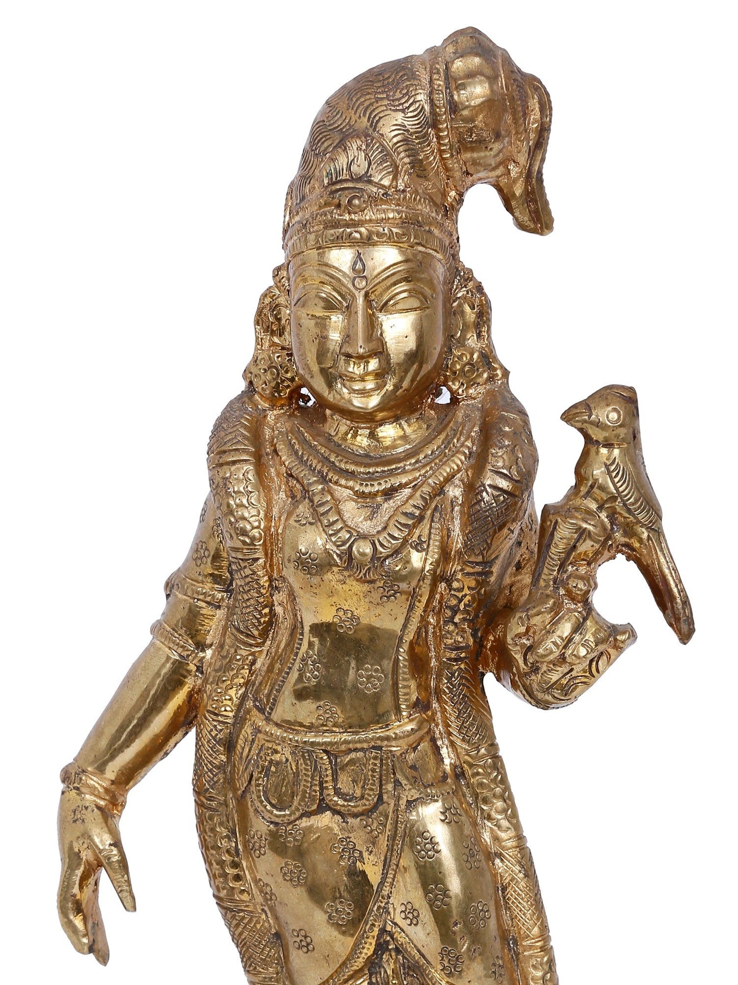 11'' Goddess Andal With Bird Bronze Sculpture | Panchaloha Bronze Statue From Swamimalai