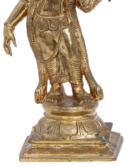 11'' Goddess Andal With Bird Bronze Sculpture | Panchaloha Bronze Statue From Swamimalai