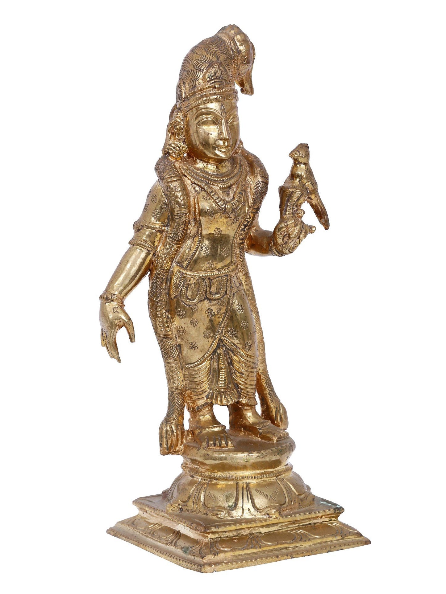 11'' Goddess Andal With Bird Bronze Sculpture | Panchaloha Bronze Statue From Swamimalai