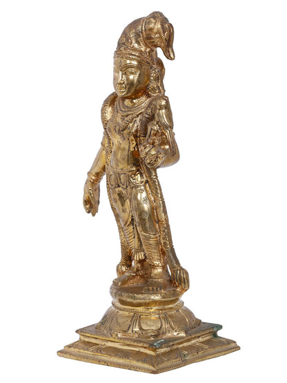 11'' Goddess Andal With Bird Bronze Sculpture | Panchaloha Bronze Statue From Swamimalai