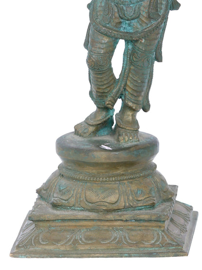 12'' Bronze Mirror Holding Lady | Panchaloha Bronze Statue From Swamimalai