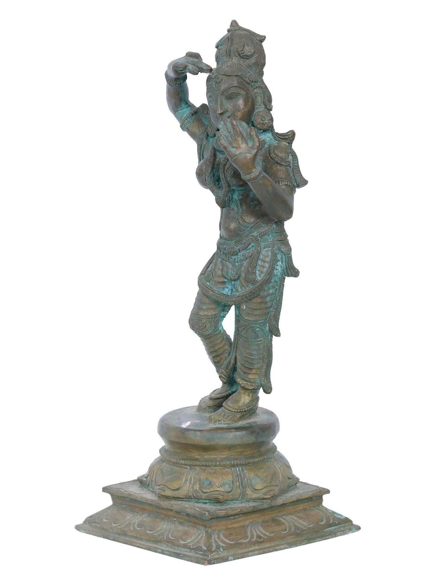 12'' Bronze Mirror Holding Lady | Panchaloha Bronze Statue From Swamimalai