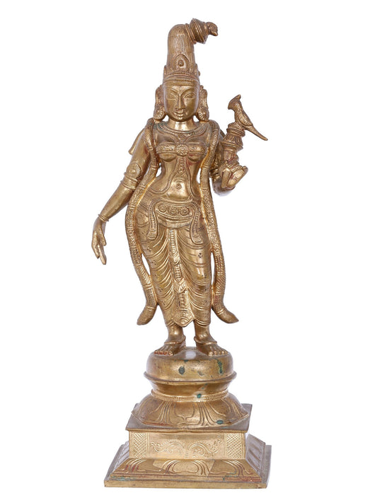 15'' Standing Goddess Andal On Lotus Base | Panchaloha Bronze Statue From Swamimalai