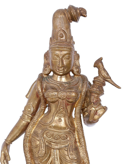 15'' Standing Goddess Andal On Lotus Base | Panchaloha Bronze Statue From Swamimalai