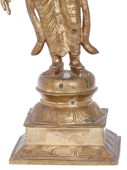 15'' Standing Goddess Andal On Lotus Base | Panchaloha Bronze Statue From Swamimalai