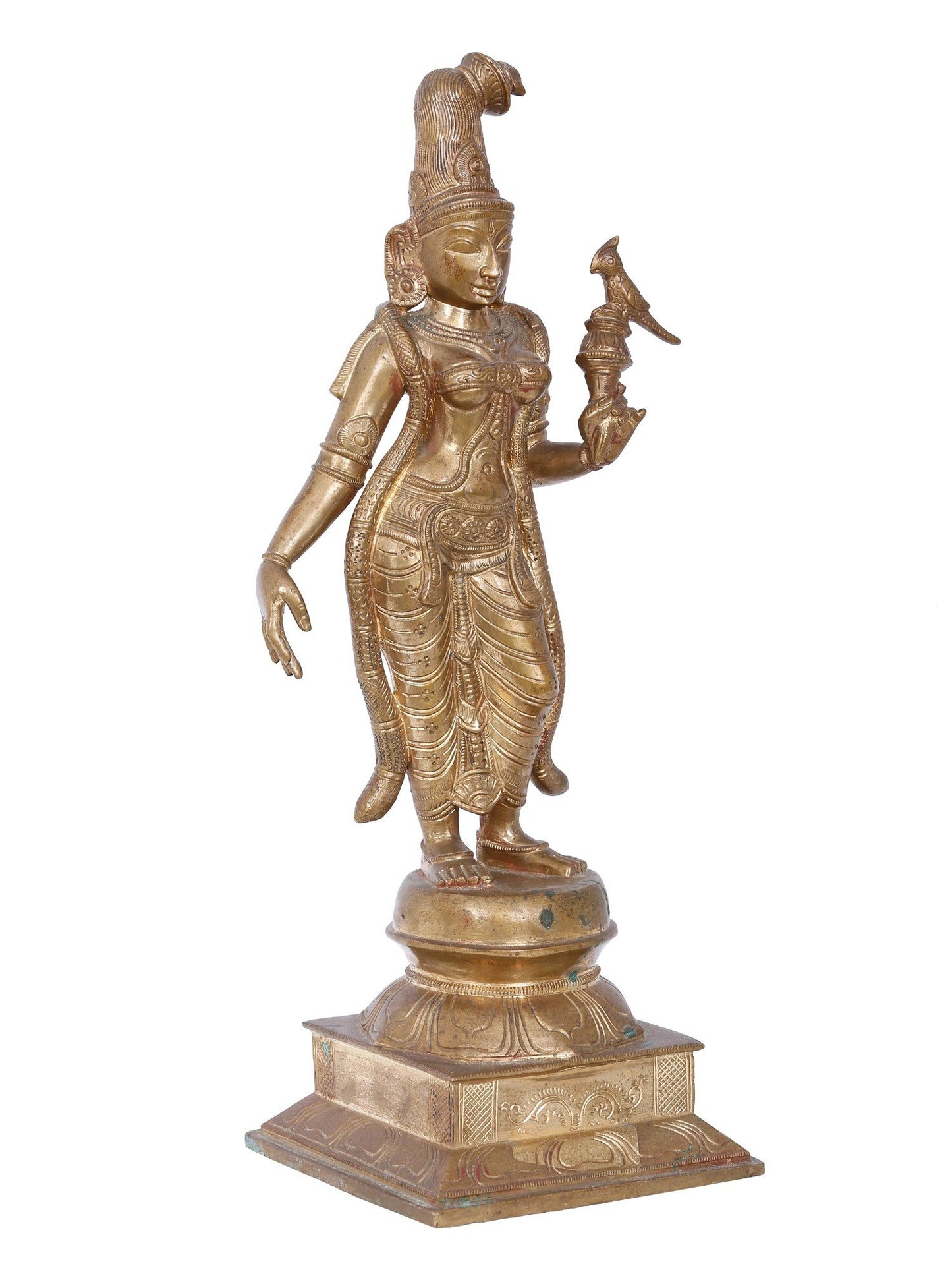 15'' Standing Goddess Andal On Lotus Base | Panchaloha Bronze Statue From Swamimalai